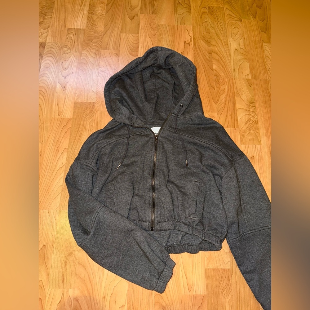 Dark Gray Women's Cropped Zip Hoodie Jacket